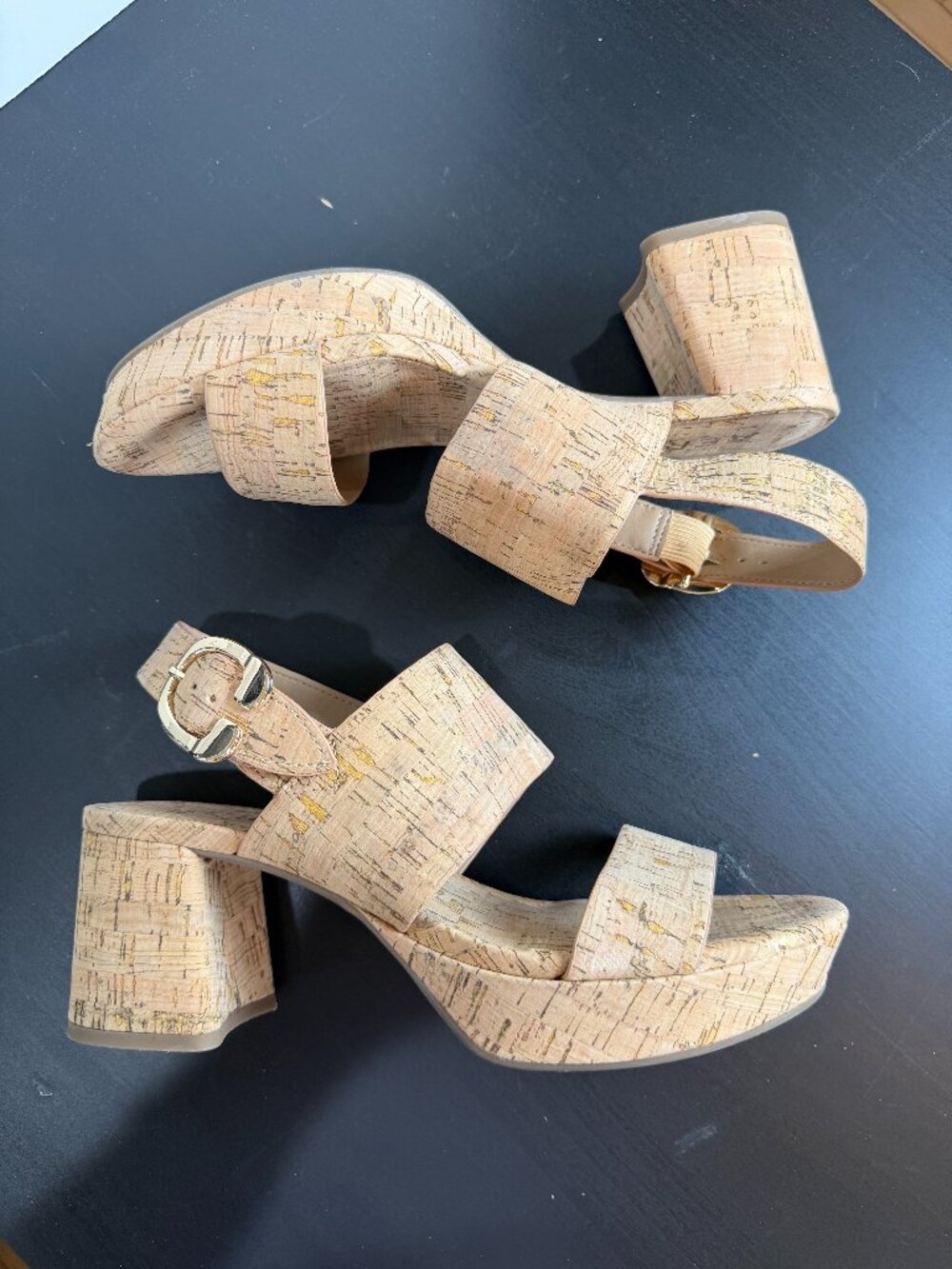Aerosoles Camilia Platform Sandals Cork with Gold Flecks Size 9